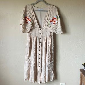 Floral embroidered button up dress